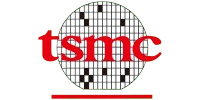 TSMC red logo on circuit wafer